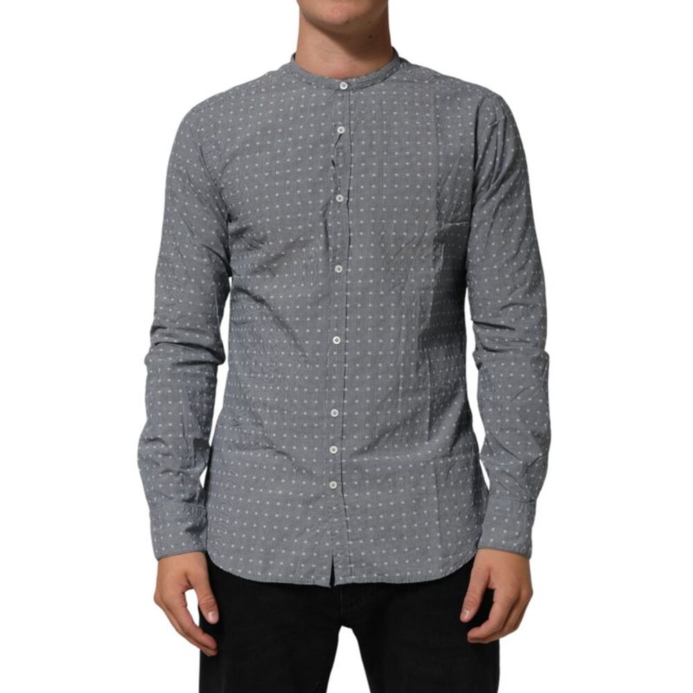 AGLINI Gray Polka Dot Cotton Button Down Long Sleeves Men's Shirt